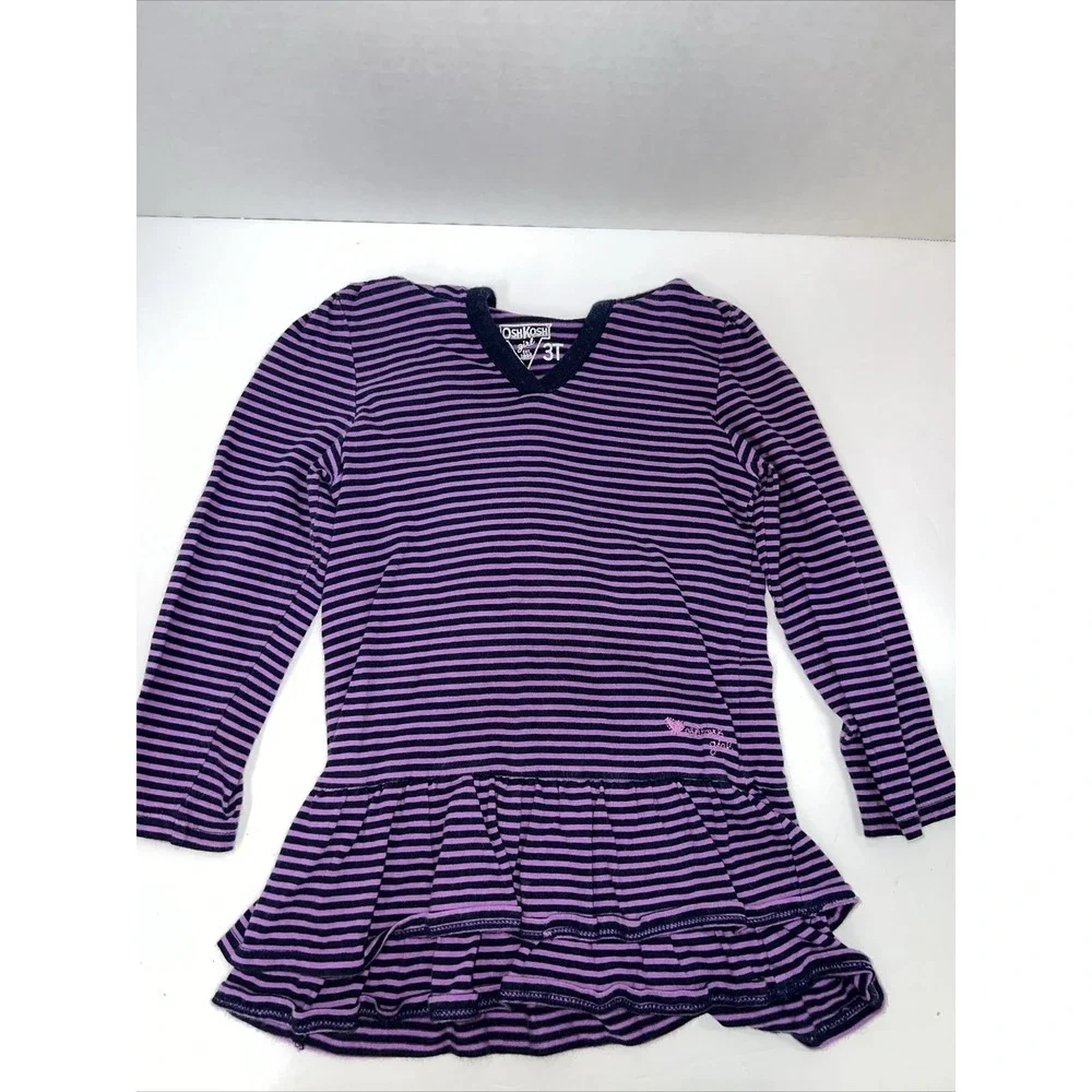 Oshkosh Shirt Toddler 3T Purple Striped Long Sleeve Hoodie Shirt